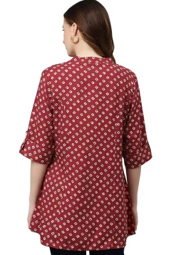 Bandhej Printed Rayon Tunic in Maroon