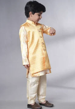 Bandhej Printed Satin Kurta Set in Cream