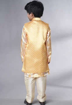 Bandhej Printed Satin Kurta Set in Cream
