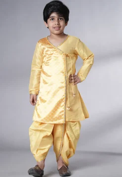 Bandhej Printed Satin Kurta Set in Yellow