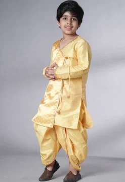 Bandhej Printed Satin Kurta Set in Yellow