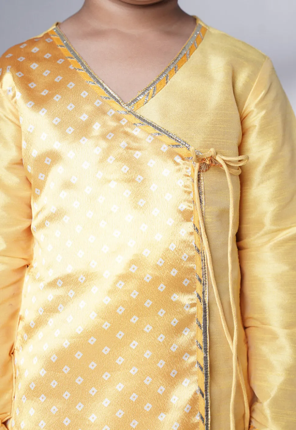 Bandhej Printed Satin Kurta Set in Yellow