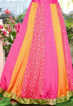 Bandhej Printed Satin Silk A Line Skirt in Multicolor