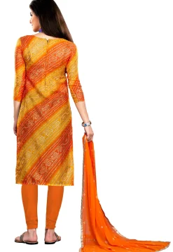 Bandhej Printed Super Net Straight Suit in Orange