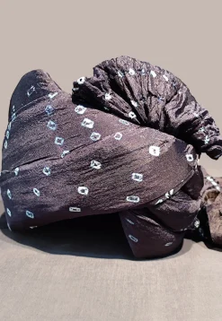Bandhej Printed Taffeta Silk Turban in Black