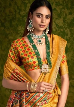 Bandhej Printed Tussar Silk Saree in Mustard