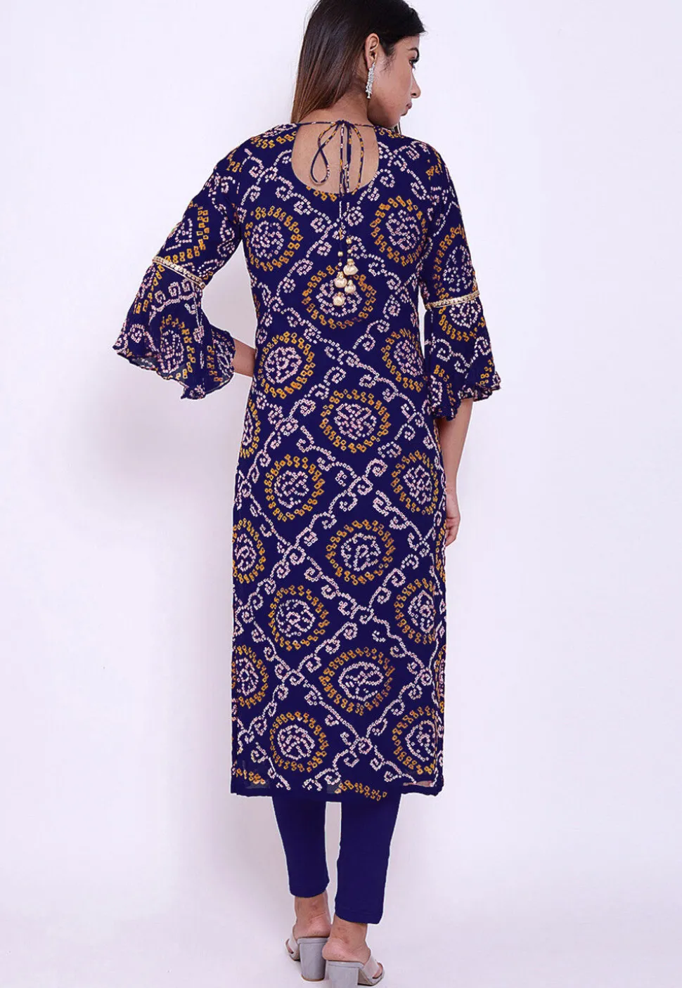Bandhej Pure Chinon Crepe Straight Suit in Royal Blue