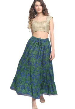 Bandhej Pure Cotton Tiered Skirt in Navy Blue