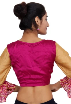 Bandhej Sleeve Crepe Padded Blouse in Magenta