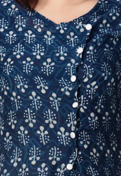 Batik Printed Chanderi Cotton Jacket Style Kurta in Blue