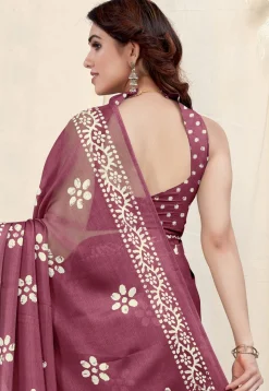 Batik Printed Chiffon Saree in Dark Purple