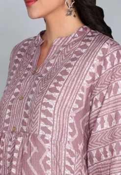 Batik Printed Cotton A Line Kurti in Old Rose