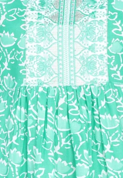 Batik Printed Cotton A Line Kurti in Sea Green