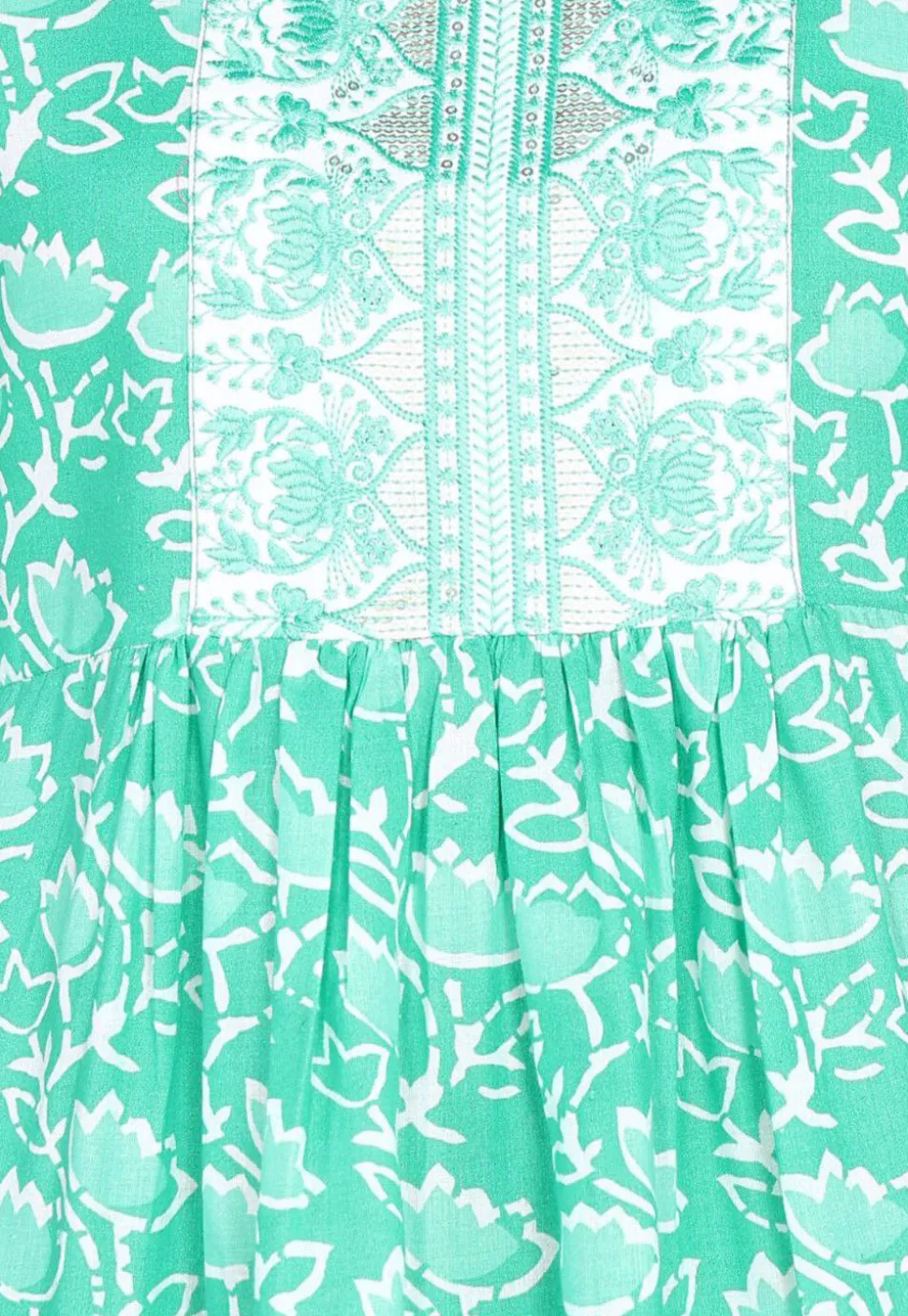 Batik Printed Cotton A Line Kurti in Sea Green