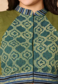 Batik Printed Cotton Blouse in Olive Green