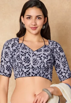 Batik Printed Cotton Blouse in Blue