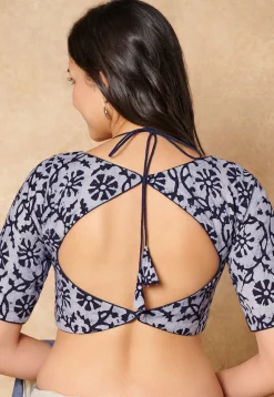Batik Printed Cotton Blouse in Blue