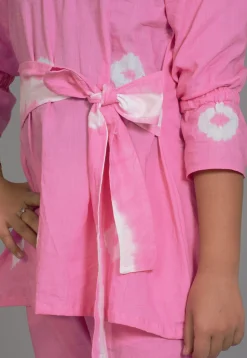Batik Printed Cotton Long Tied Up Top Set in Light Pink