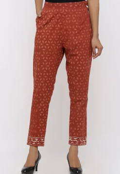 Batik Printed Cotton Pant in Rust