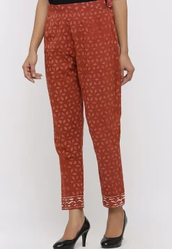 Batik Printed Cotton Pant in Rust
