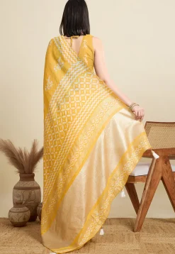 Batik Printed Cotton Saree in Yellow
