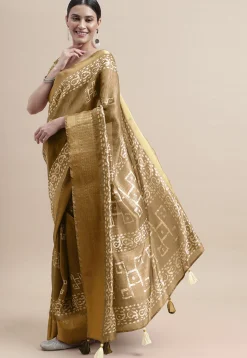 Batik Printed Cotton Silk Saree in Beige