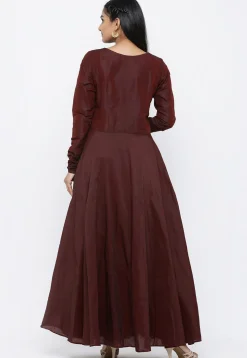 Batik Printed Cotton Silk Abaya Style Suit in Maroon