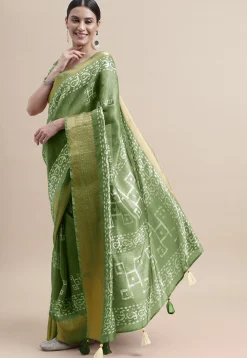 Batik Printed Cotton Silk Saree in Light Green