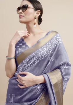 Batik Printed Cotton Silk Saree in Purple