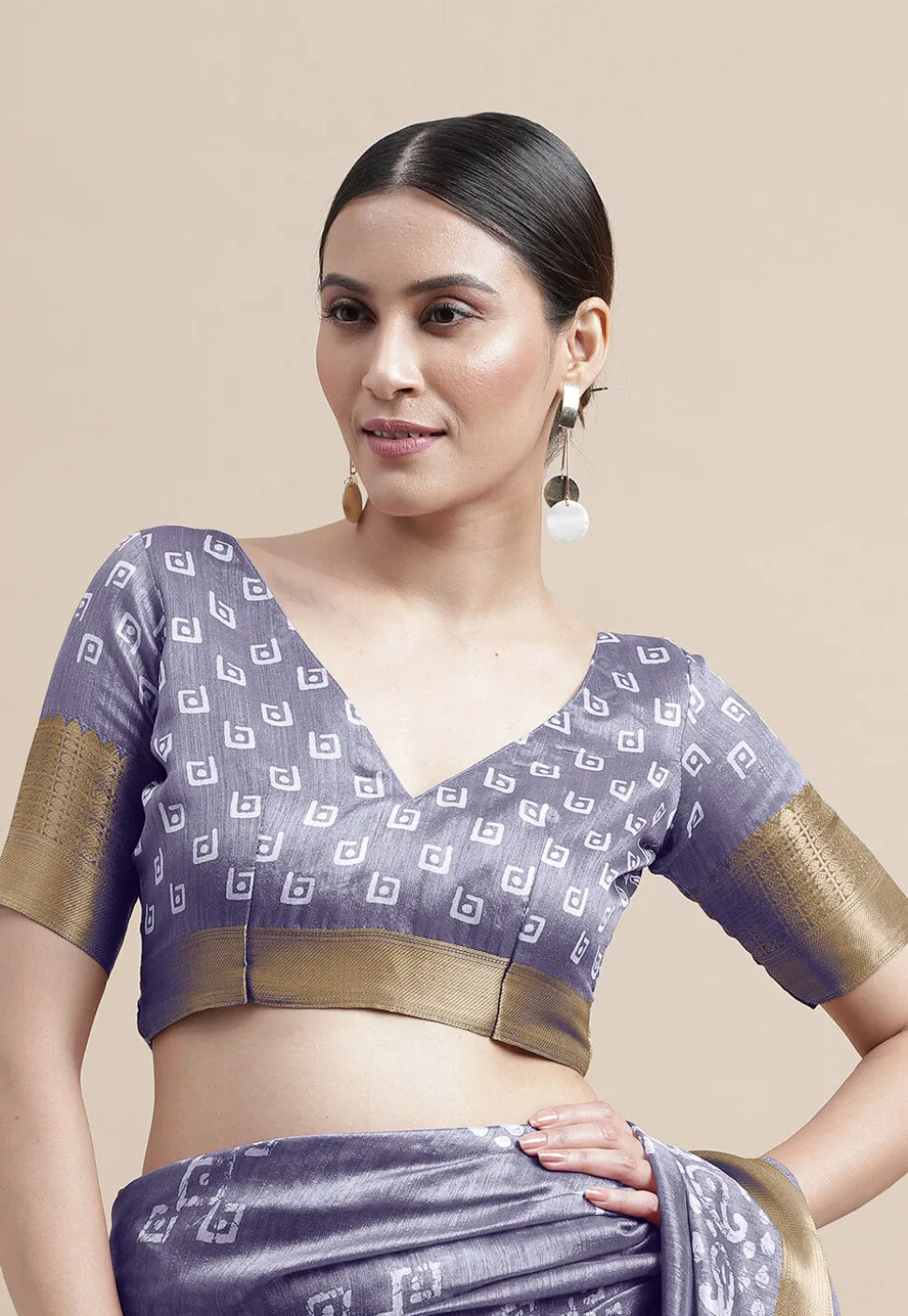 Batik Printed Cotton Silk Saree in Purple