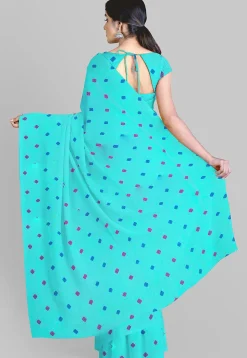 Batik Printed Georgette Saree in Sea Green