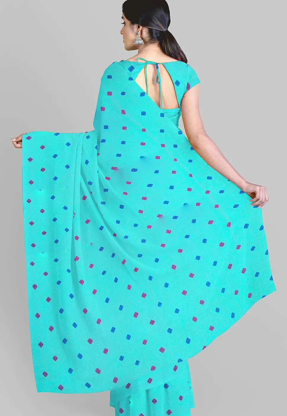 Batik Printed Georgette Saree in Sea Green