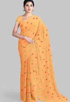 Batik Printed Georgette Saree in Peach