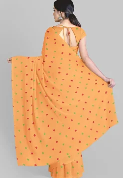 Batik Printed Georgette Saree in Peach