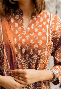 Batik Printed Pure Cotton Pakistani Suit in Rust