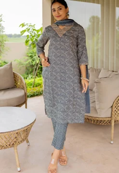 Batik Printed Pure Cotton Pakistani Suit in Blue