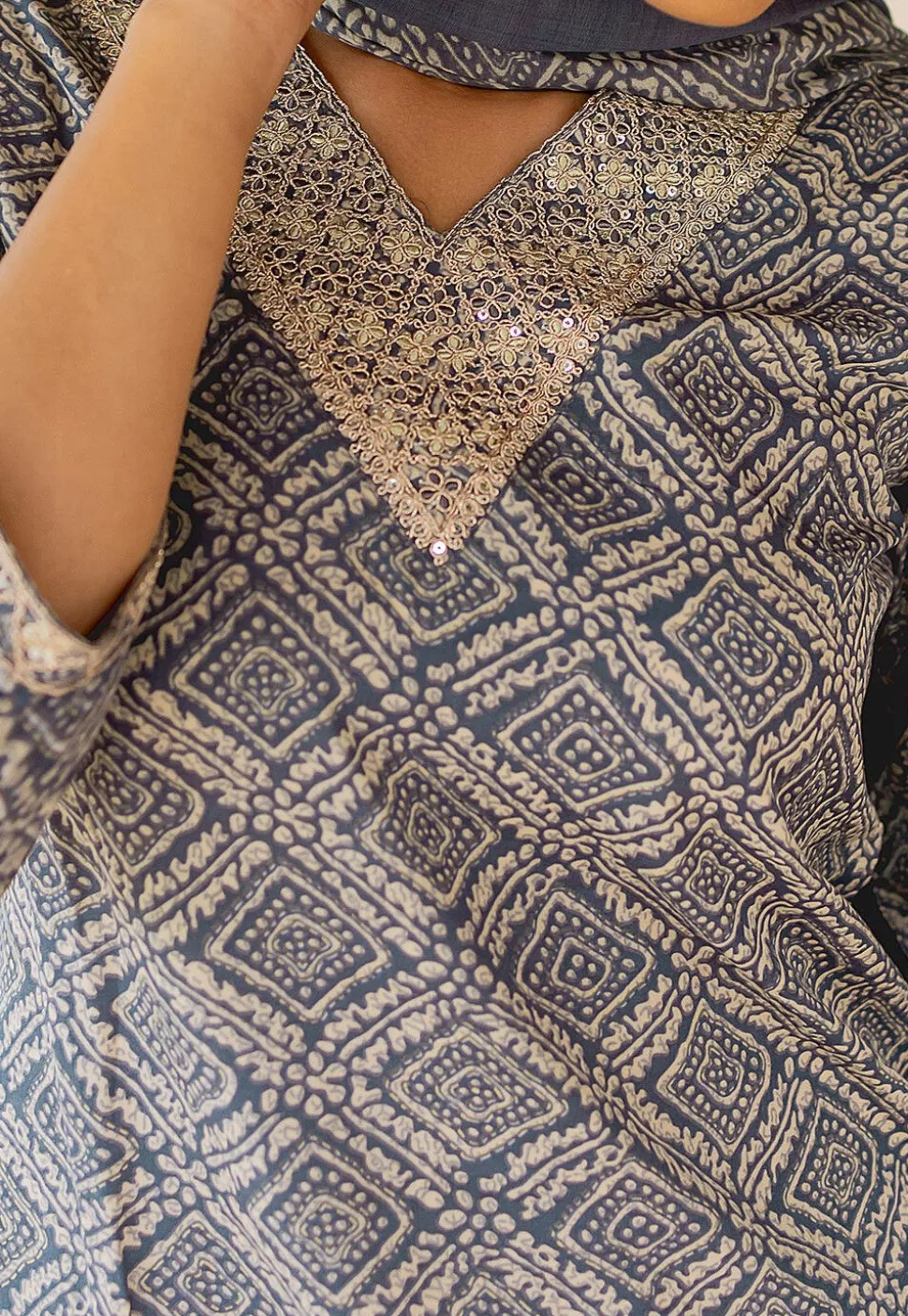 Batik Printed Pure Cotton Pakistani Suit in Blue