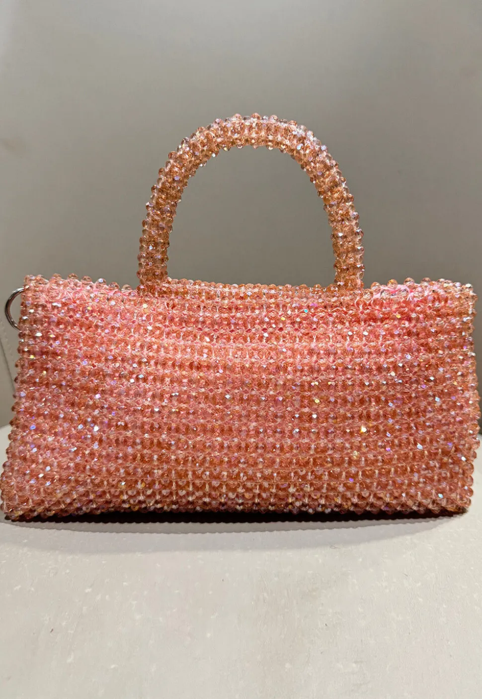 Beaded Art Silk Hand Bag in Peach