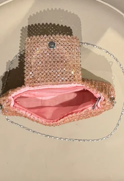 Beaded Art Silk Hand Bag in Peach