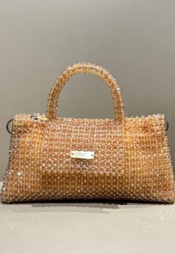Beaded Art Silk Hand Bag in Peach