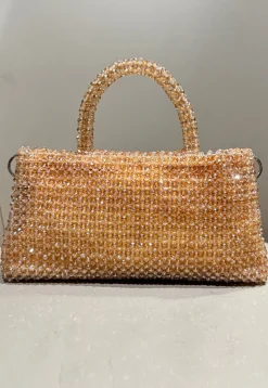 Beaded Art Silk Hand Bag in Peach