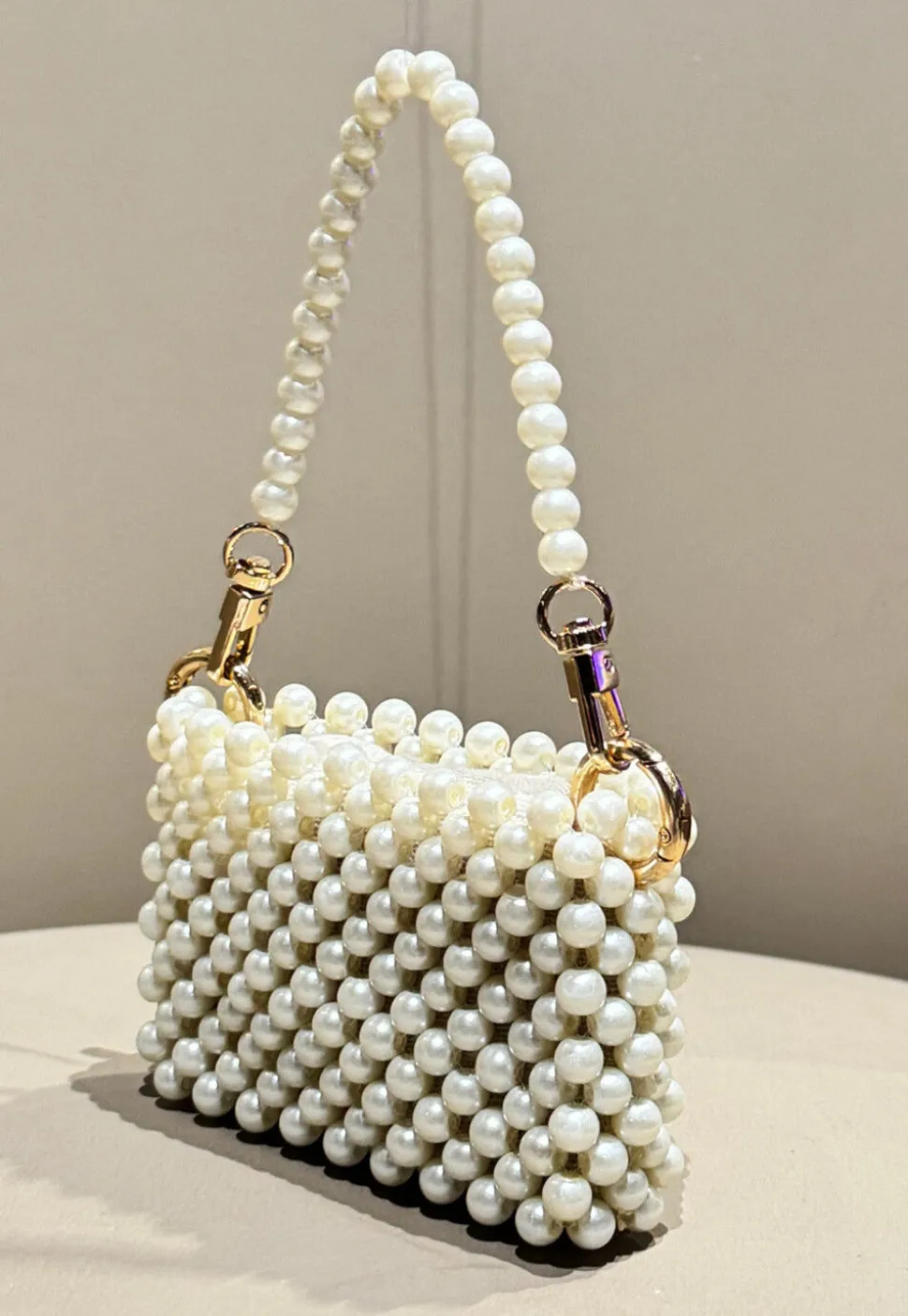 Beaded Art Silk Hand Bag in Off White