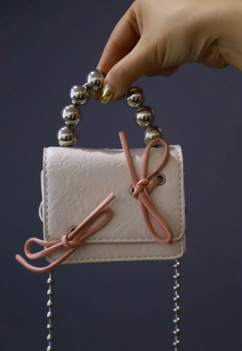 Beaded Leather Square Clutch Bag in Off White