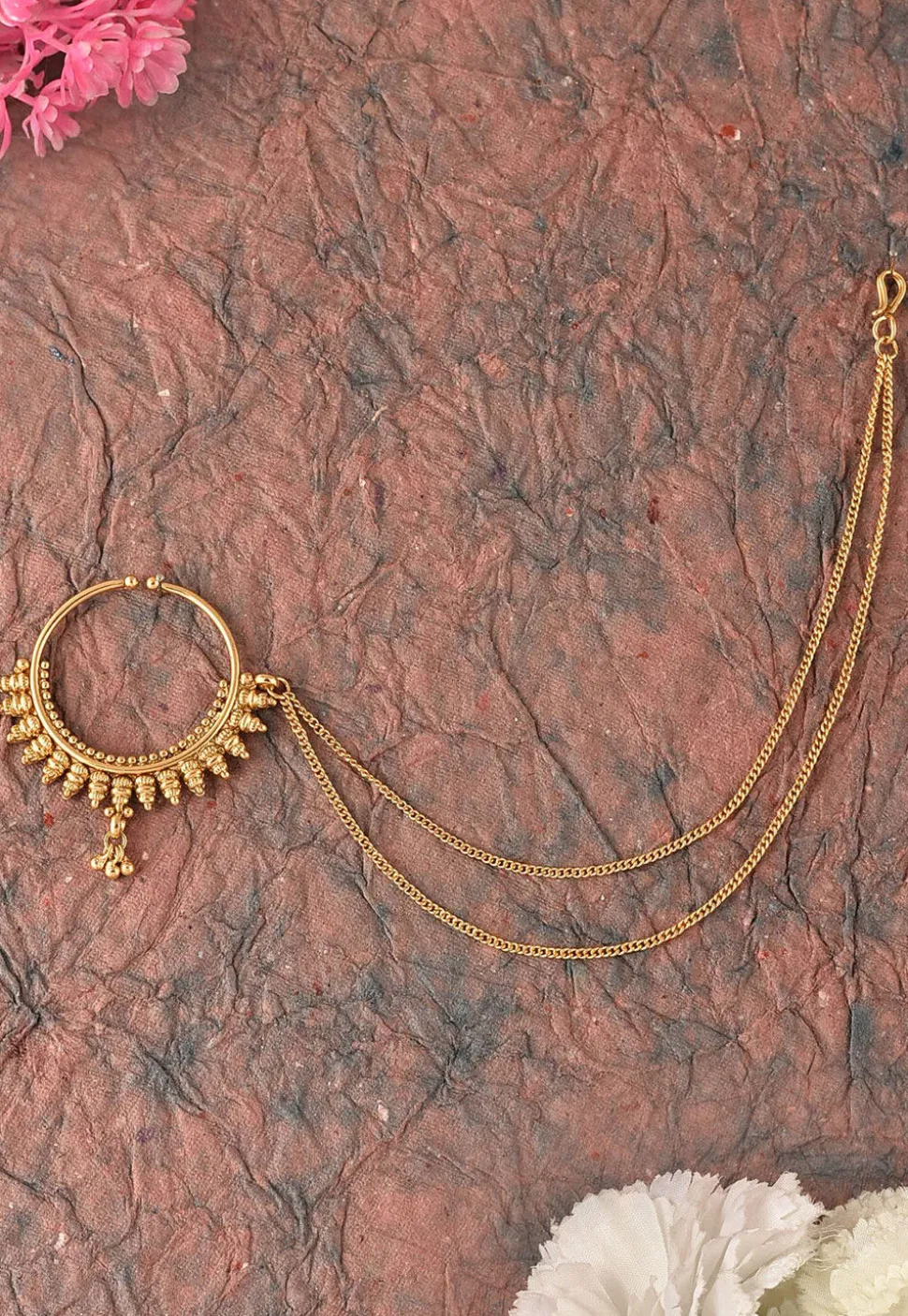 Beaded Nose Ring with Layered Chain