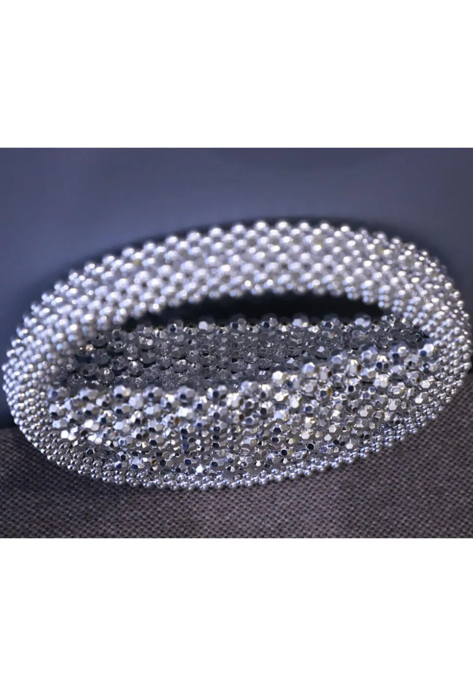 Beaded String Round Clutch Bag in Silver