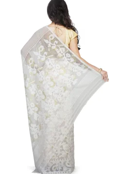 Bengal Handloom Cotton Silk Saree in White