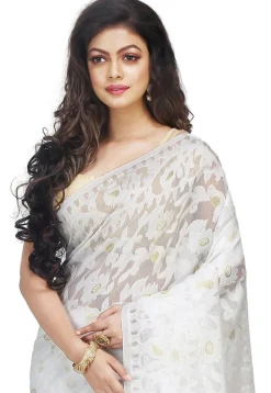 Bengal Handloom Cotton Silk Saree in White