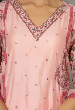 Block Printed Art Chanderi Silk Pakistani Suit in Peach