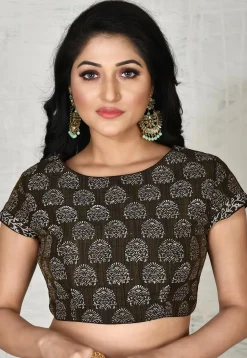 Block Printed Art Silk Blouse in Muticolor