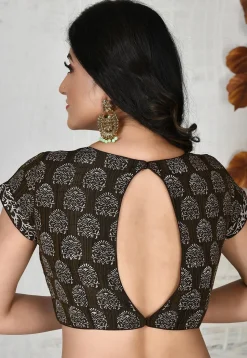 Block Printed Art Silk Blouse in Muticolor